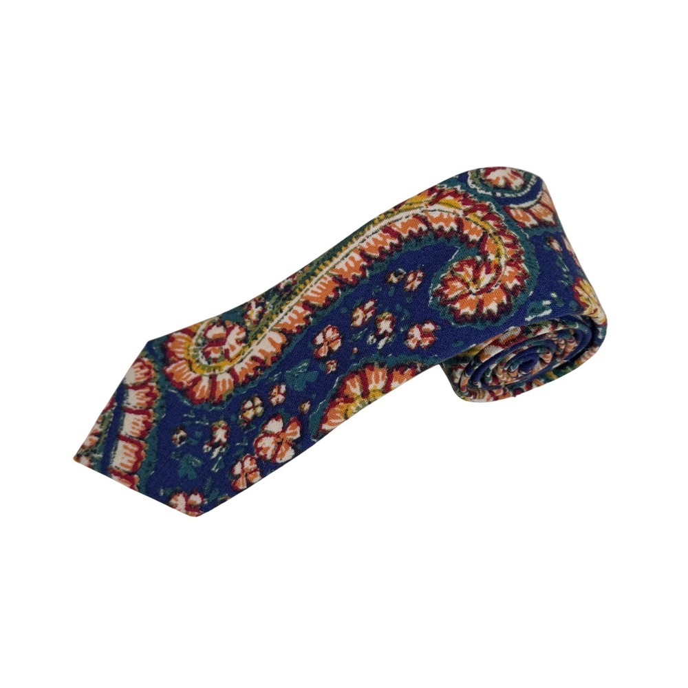 POLO RALPH LAUREN Mens 100% Cotton Necktie ITALY Designer Paisley Blue Orange